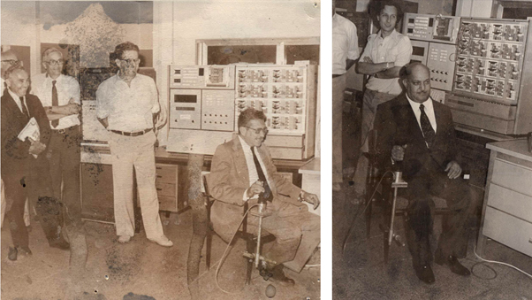 Figure 6: Visitors to the lab flying the simulator: above: Ali and Weizman, below: Apollo crew